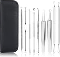 9 PCS Blackhead Remover & Pimple Popper Tool Kit with Stainless Steel Tweezers &