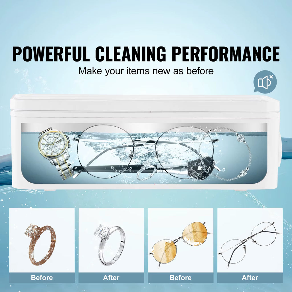 200/450/650Ml Portable Ultrasonic Cleaner Machine W/ Timer Modes Cleaning Basket for Eyeglasses Watches Dentures Rings