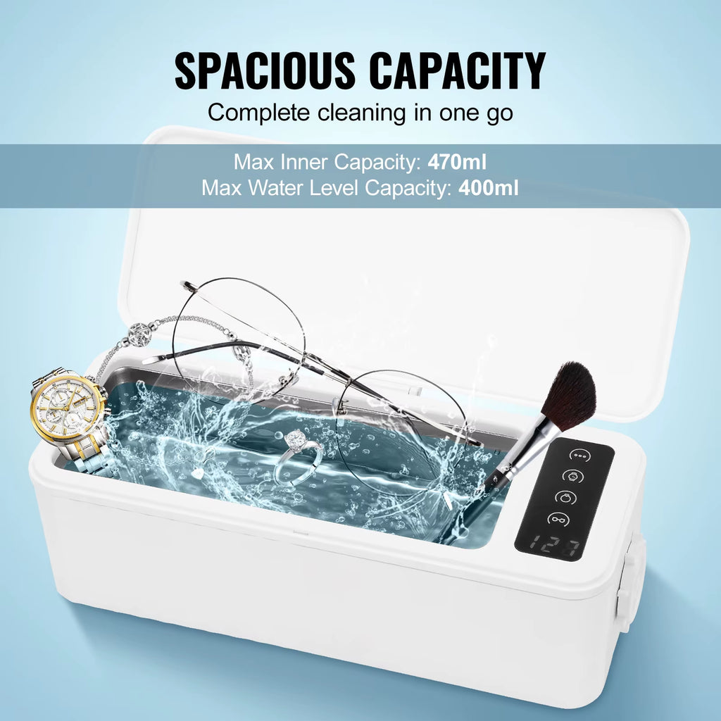 200/450/650Ml Portable Ultrasonic Cleaner Machine W/ Timer Modes Cleaning Basket for Eyeglasses Watches Dentures Rings