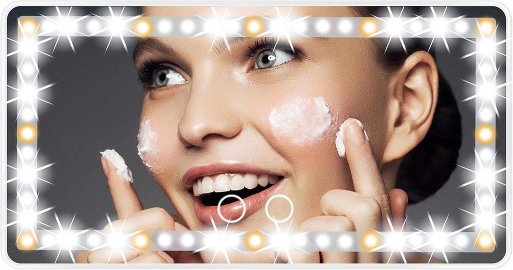 Make up Mirror with LED Lights Tied to the Sun Visor the Mirror with Adjustable Light Touch Dimming USB Travel Make up Mirror(White)