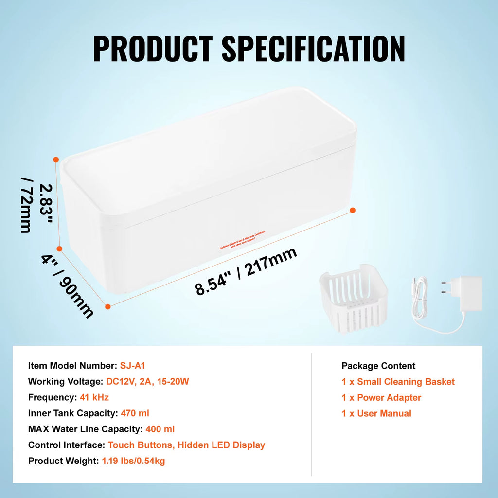 200/450/650Ml Portable Ultrasonic Cleaner Machine W/ Timer Modes Cleaning Basket for Eyeglasses Watches Dentures Rings