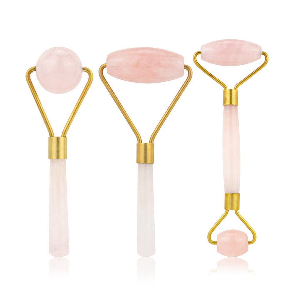 Natural Rose Quartz Facial Massage Crystal Stone Body Jade Massager Derma Roller Skincare Ice Roller Wrinkle Removal Beauty Tool