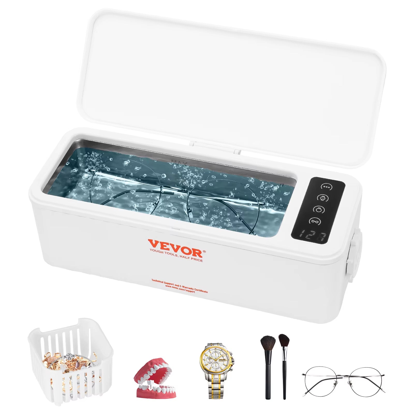 200/450/650Ml Portable Ultrasonic Cleaner Machine W/ Timer Modes Cleaning Basket for Eyeglasses Watches Dentures Rings