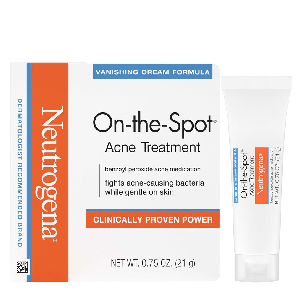 On-The-Spot Acne Spot Treatment Cream with 2.5% Benzoyl Peroxide, Gentle Face Blemish Medicine for Acne-Prone Skin, Vanishing Formula, Clinically Proven Day-1 Results, 0.75-Ounce Tube